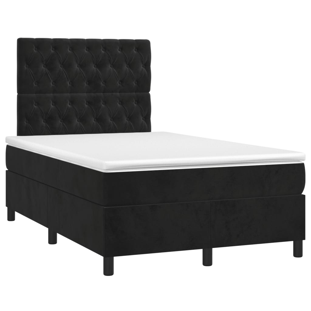 vidaXL Box spring postelja z vzmetnico LED črna 120x200 cm žamet