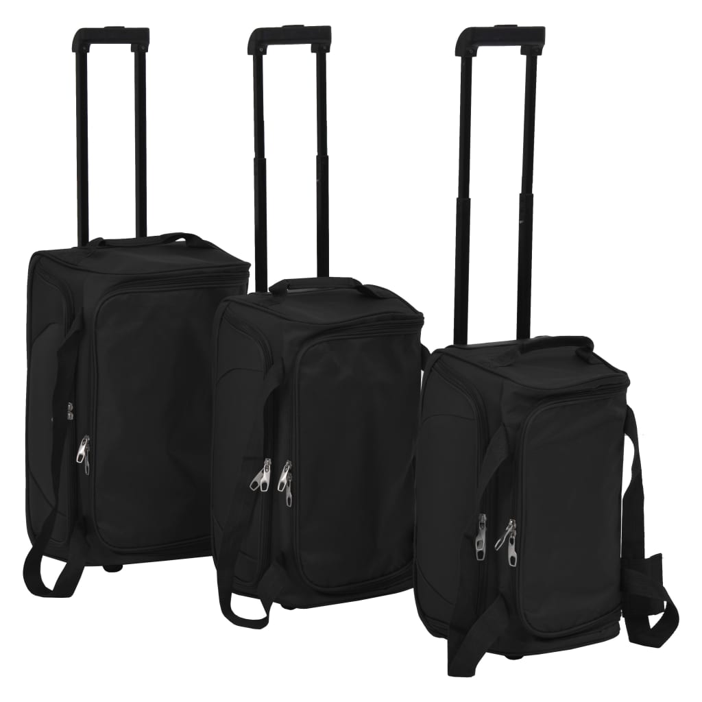 vidaXL Potovalne torbe na kolesih 3 delni komplet črne barve