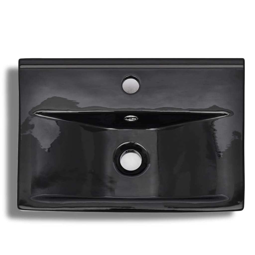 vidaXL Keramični kopalniški umivalnik črn pravokoten