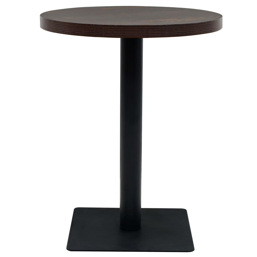 vidaXL Bistro miza mediapan in jeklo okrogla 60x75 cm temna jesenovina