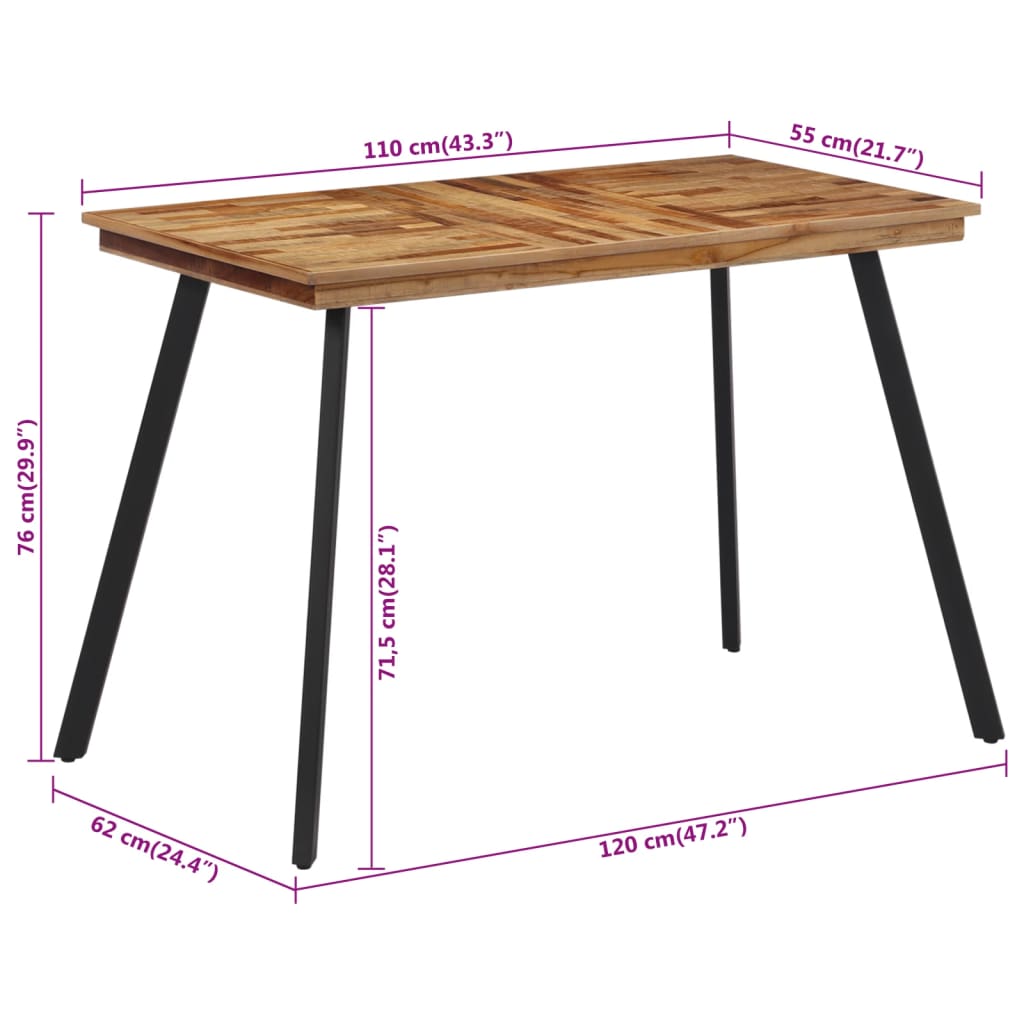vidaXL Jedilna miza 120x62x76 cm trdna tikovina