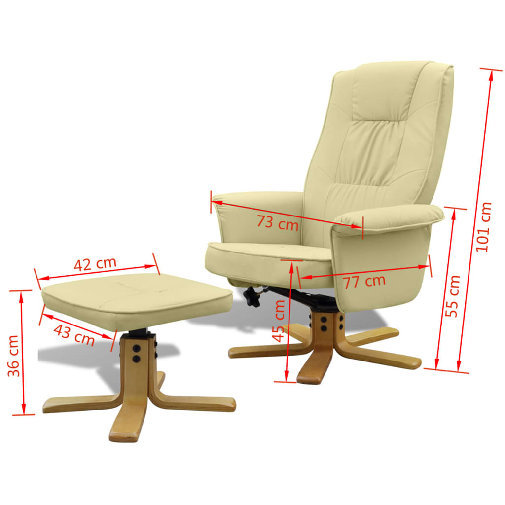 vidaXL Naslanjač s stolčkom za noge kremno belo umetno usnje