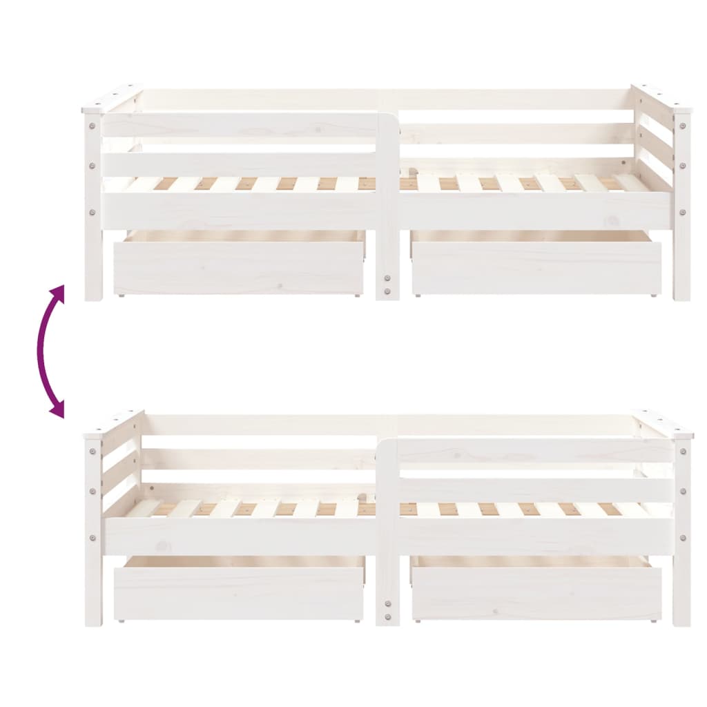 vidaXL Otroški posteljni okvir s predali bel 70x140 cm trdna borovina
