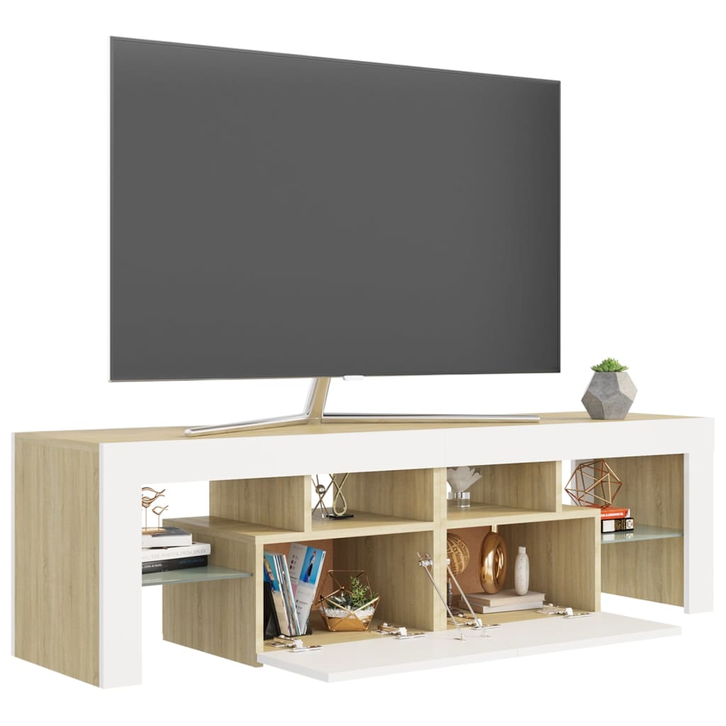 vidaXL TV omarica z LED lučkami bela in sonoma hrast 140x36,5x40 cm