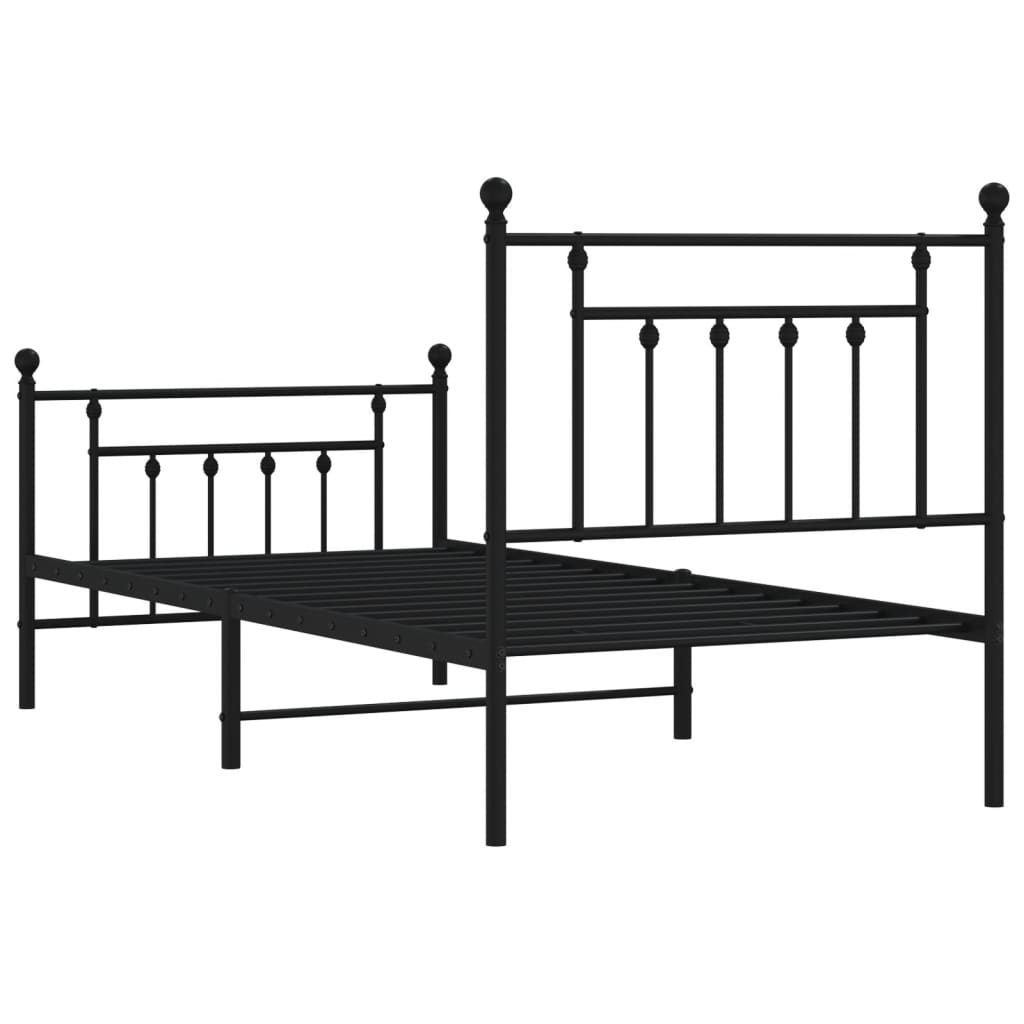 vidaXL Kovinski posteljni okvir z vzglavjem in vznožjem črn 90x190 cm