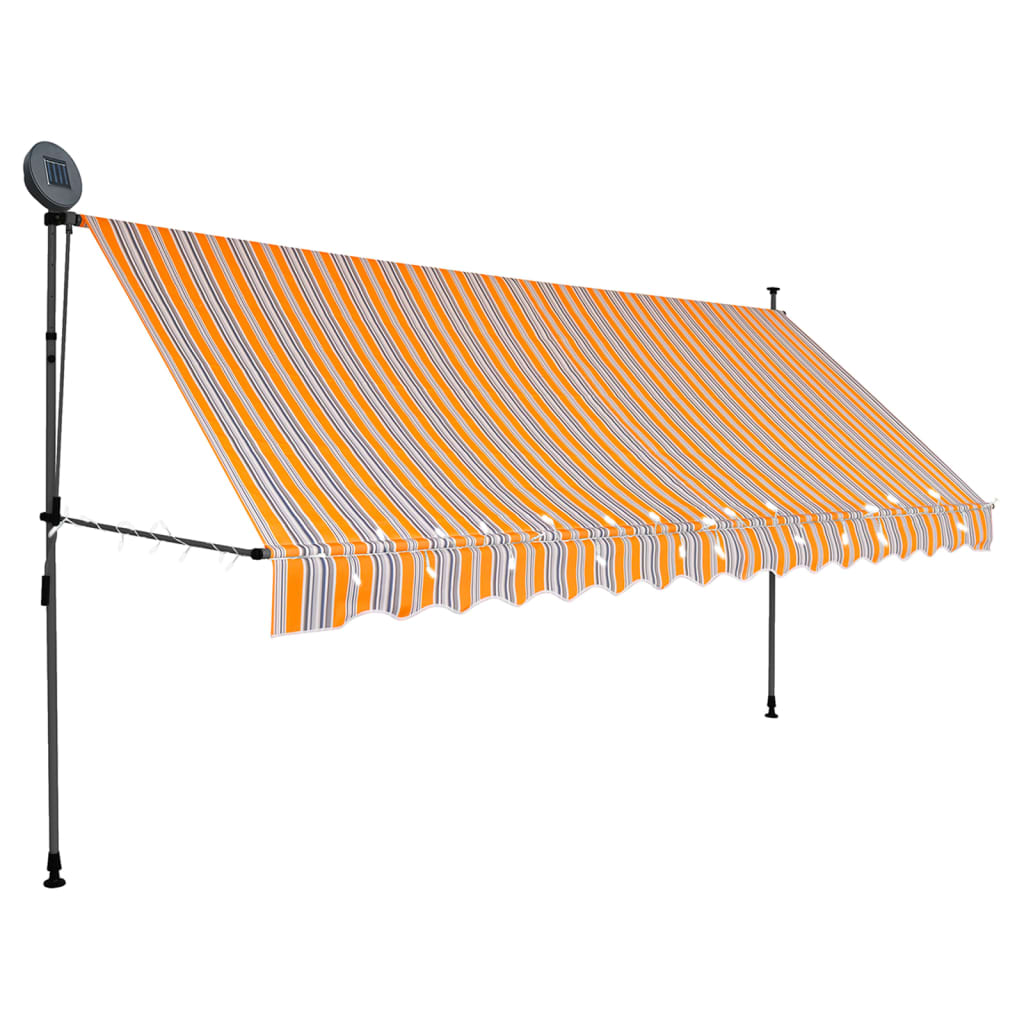 vidaXL Ročno zložljiva tenda z LED lučkami 400 cm rumena in modra