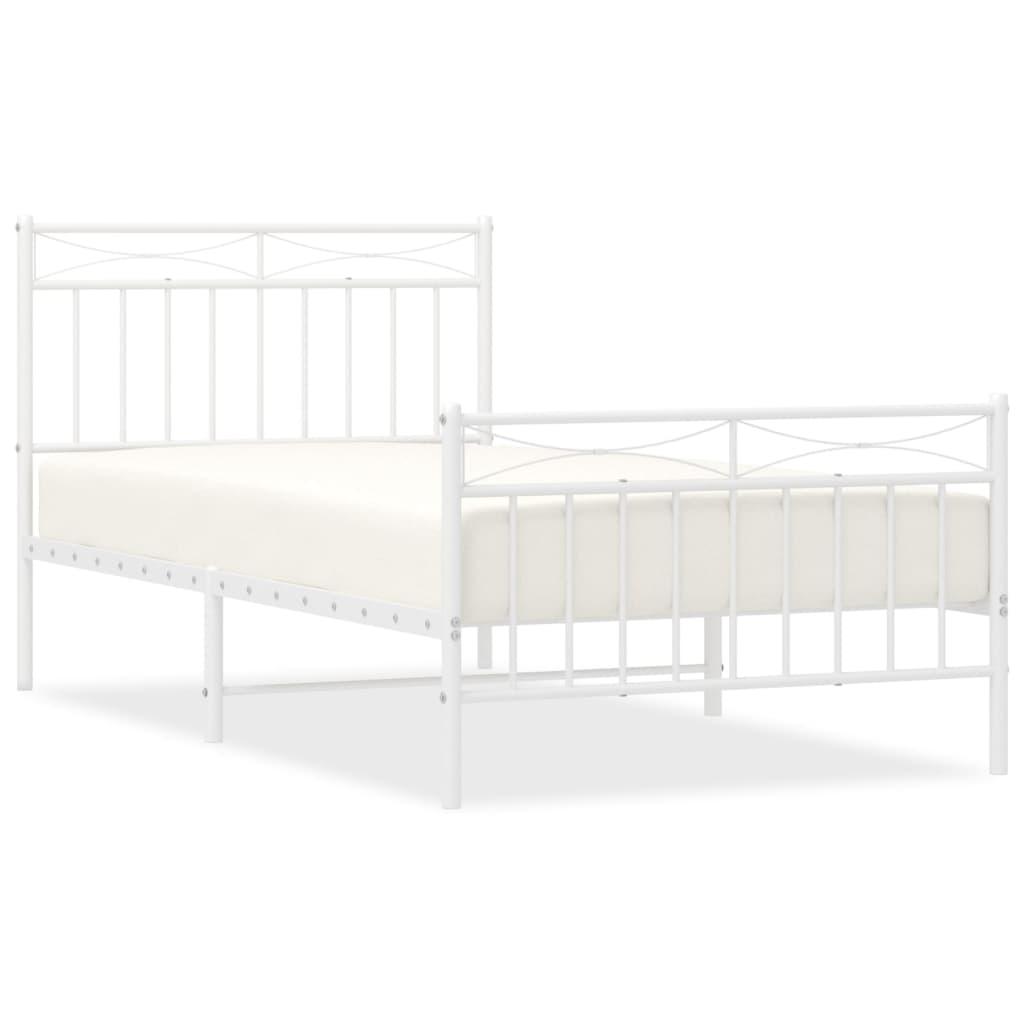 vidaXL Kovinski posteljni okvir z vzglavjem in vznožjem bel 100x190 cm