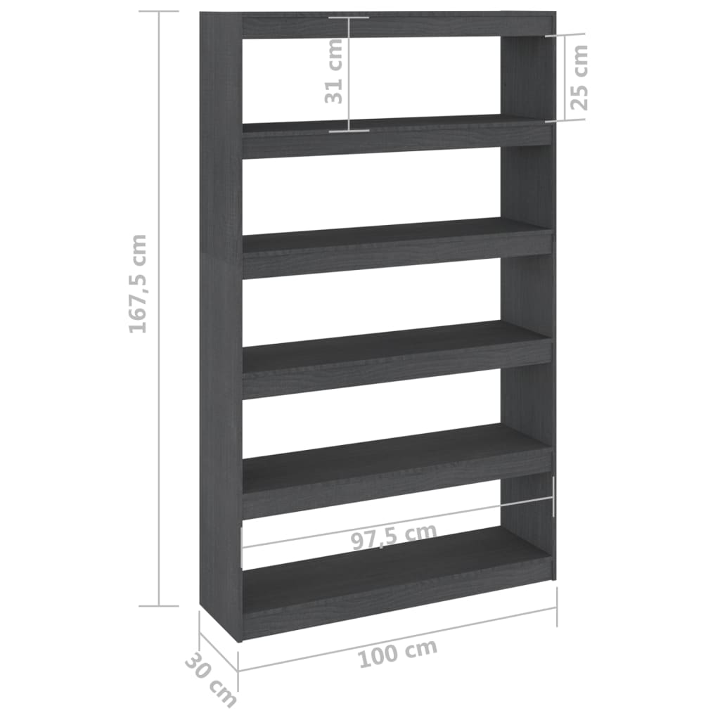 vidaXL Knjižna omara za razdelitev prostora siva 100x30x167,5 cm