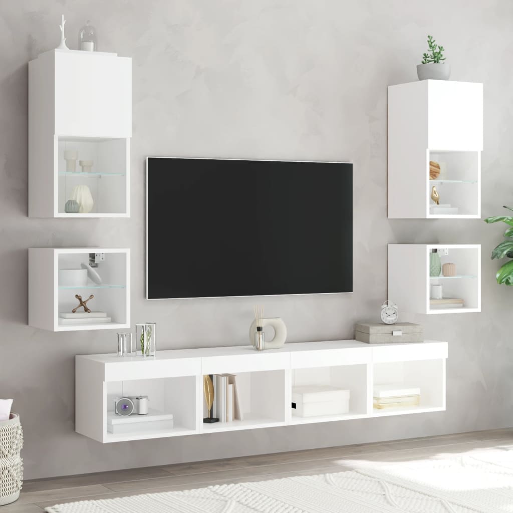 vidaXL Komplet TV omaric LED 8-delni bel inženirski les