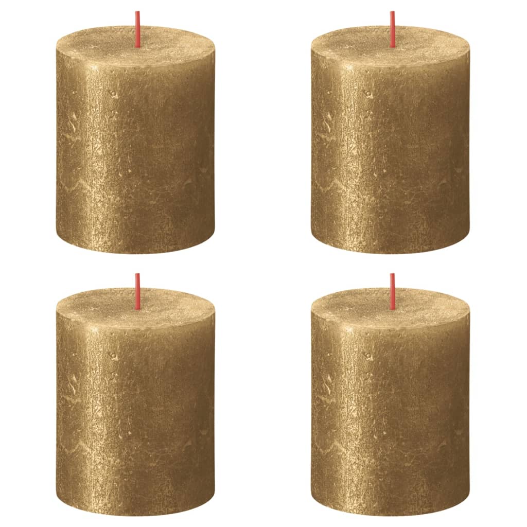 Bolsius Rustikalne stebričaste sveče Shimmer 4 kosov 80x68 mm zlate