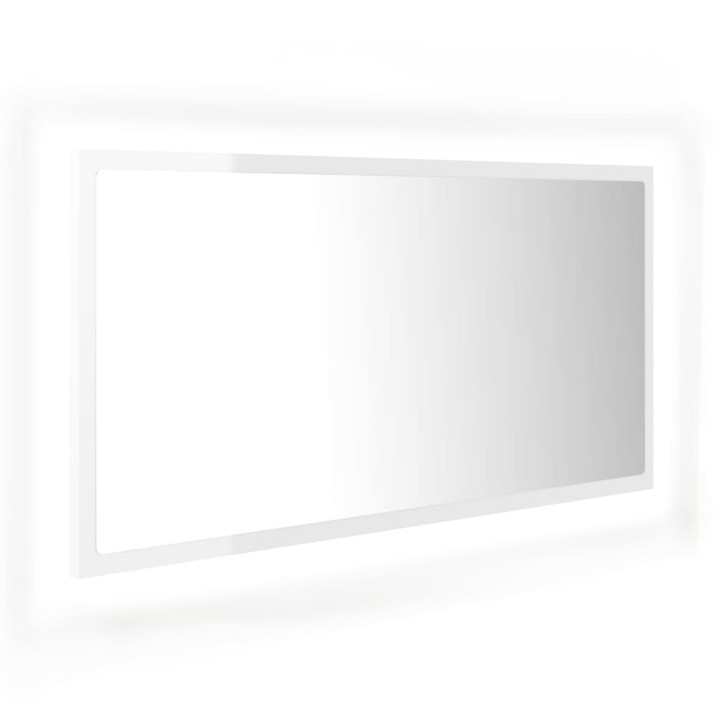 vidaXL LED kopalniško ogledalo visok sijaj belo 90x8,5x37 cm akril