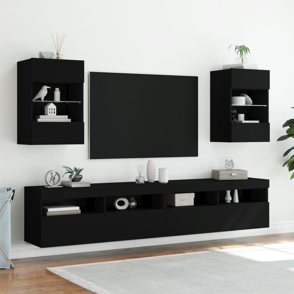 vidaXL Stenske TV omarice z LED lučkami 2 kosa črna 40x30x60,5 cm