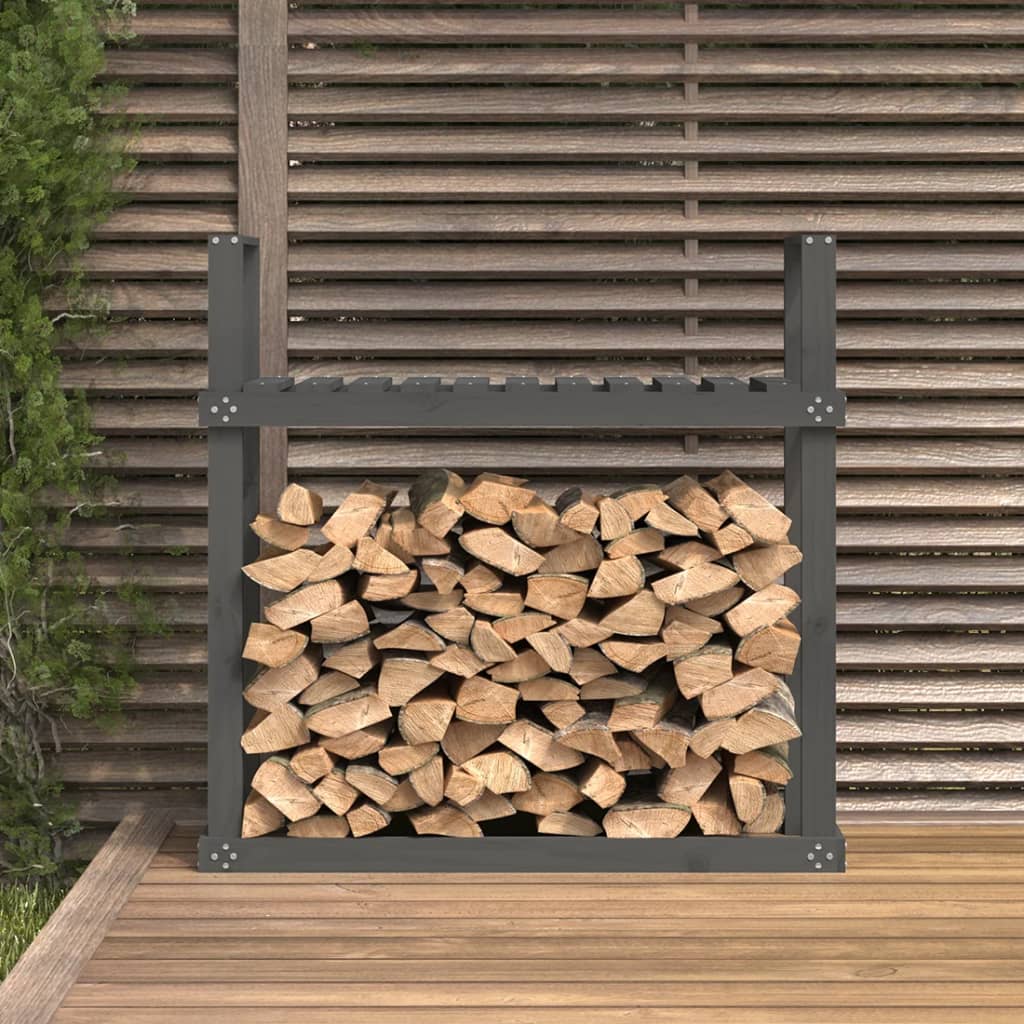 vidaXL Stojalo za drva sivo 110x35x108,5 cm trdna borovina