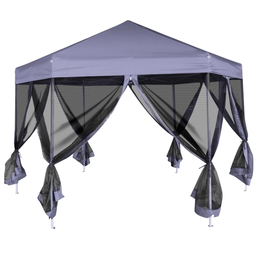 vidaXL Šestkoten Pop-Up šotor s 6 stranicami temno moder 3,6x3,1 m