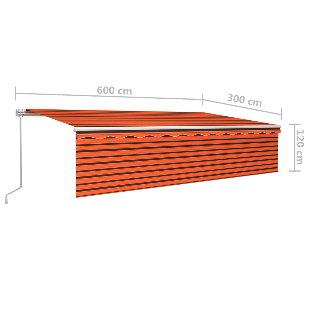 vidaXL Ročno zložljiva tenda s senčilom 6x3 m oranžna in rjava