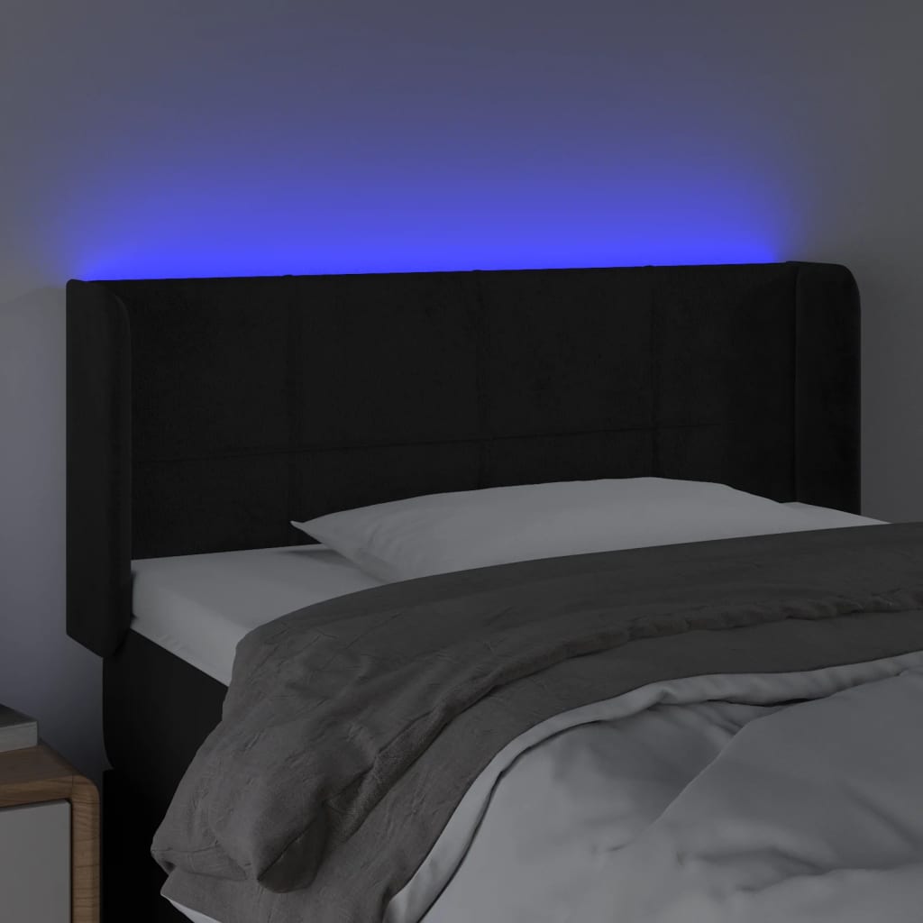 vidaXL LED posteljno vzglavje črno 83x16x78/88 cm žamet