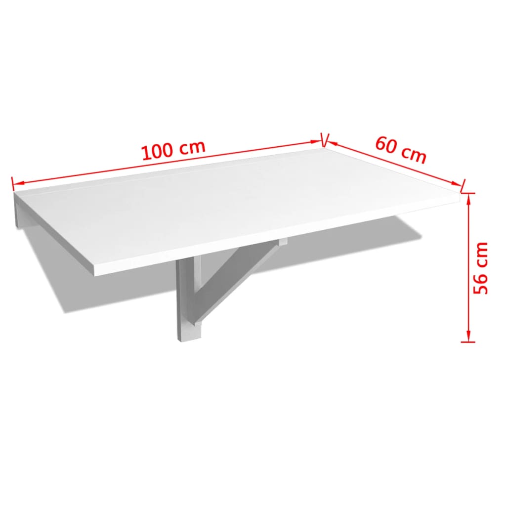 vidaXL Zložljiva stenska mizica bela 100x60 cm