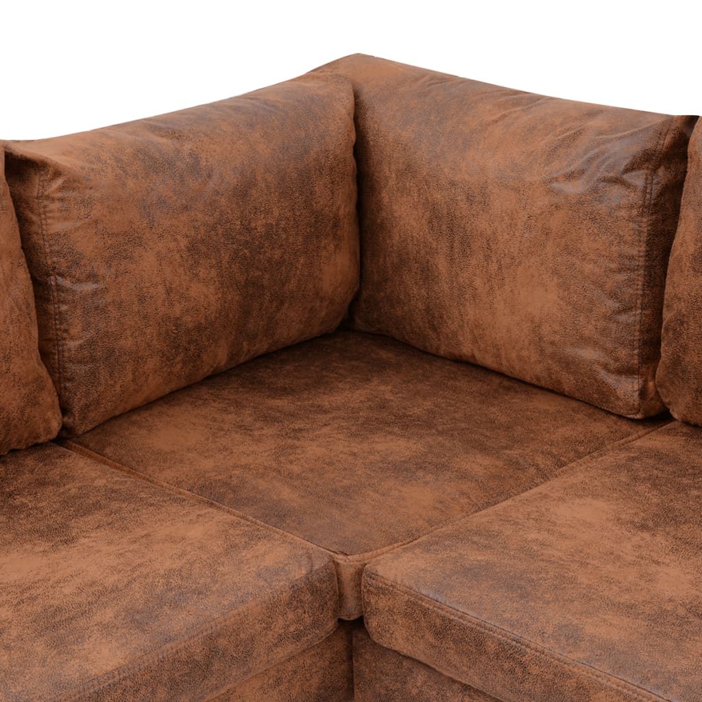 vidaXL Kotni kavč iz blaga rjave barve