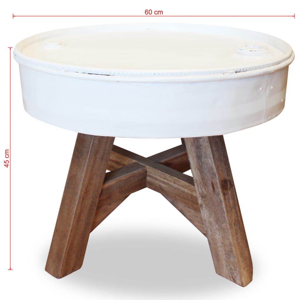 vidaXL Klubska mizica iz trdnega predelanega lesa 60x45 cm bela