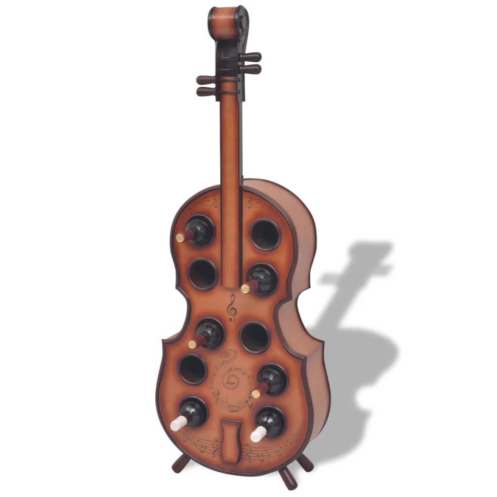 vidaXL Stojalo za Vino Oblika Violine za 10 Steklenic Rjave Barve