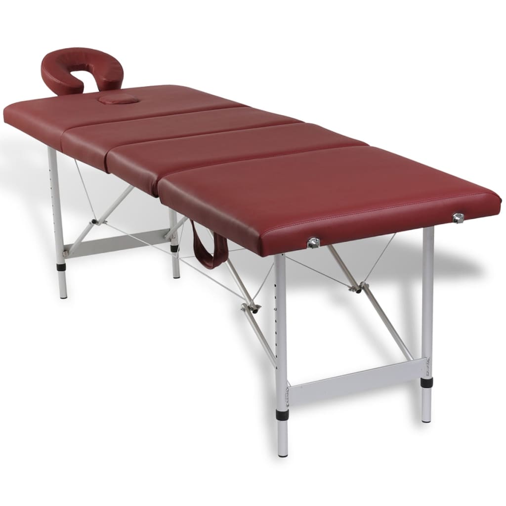 Rdeča zložljiva masažna miza s 4 območji in aluminjastim okvirjem