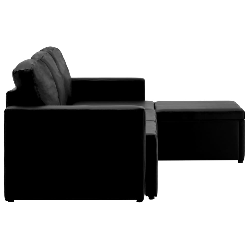 vidaXL Modularni kavč trosed z ležiščem črno umetno usnje