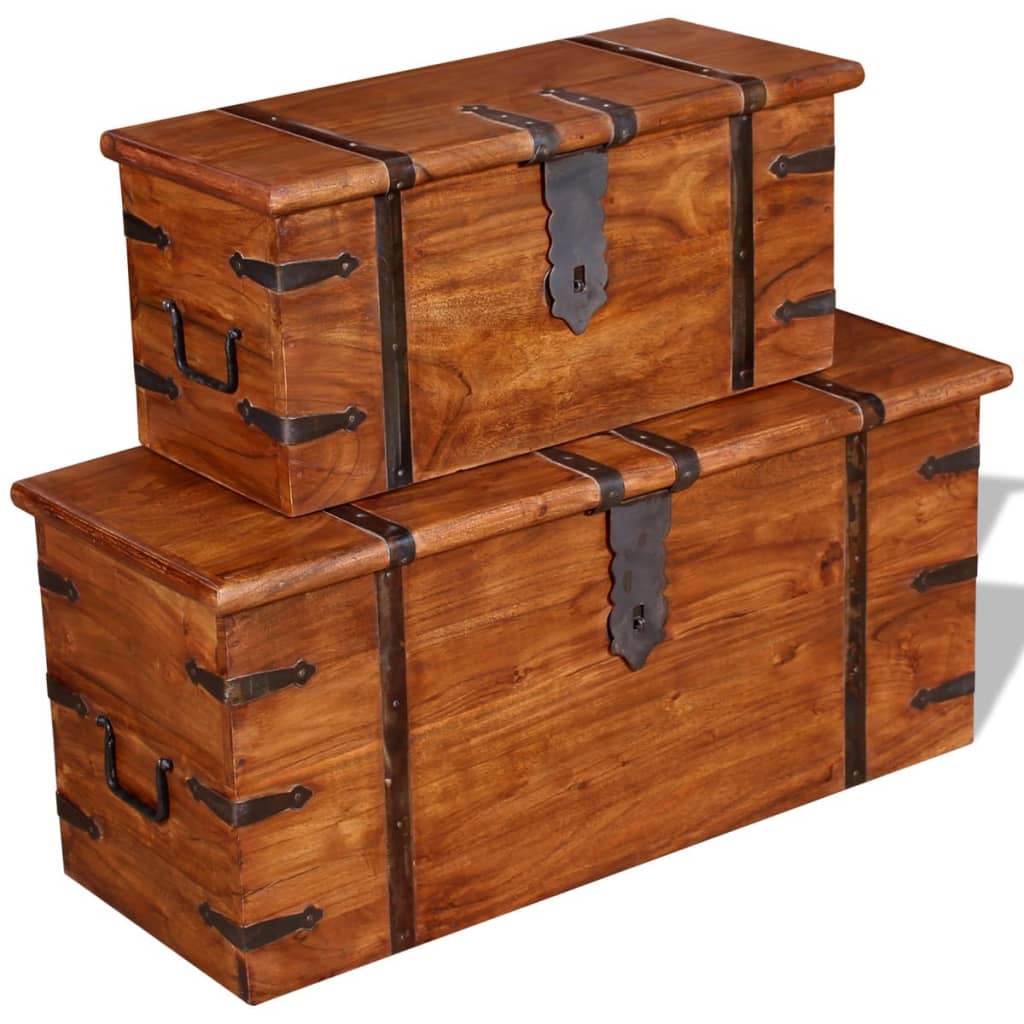 vidaXL Dve skrinji za shranjevanje iz trdnega lesa
