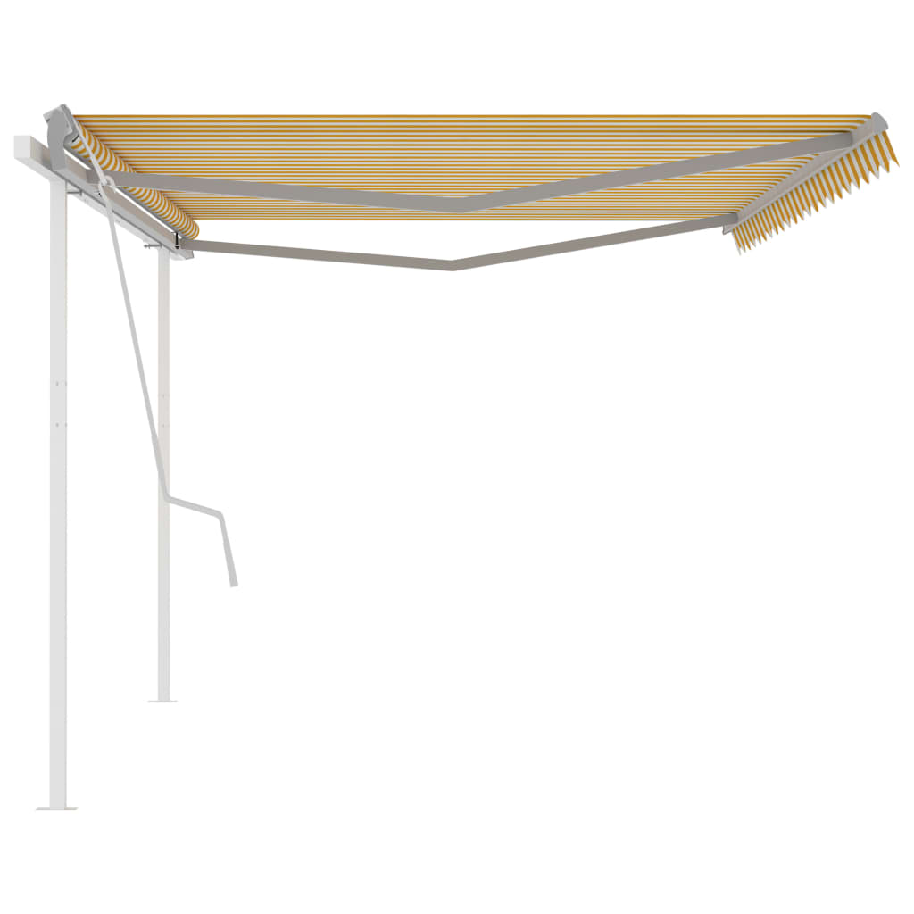 vidaXL Ročno zložljiva tenda s stebrički 5x3,5 m rumena in bela