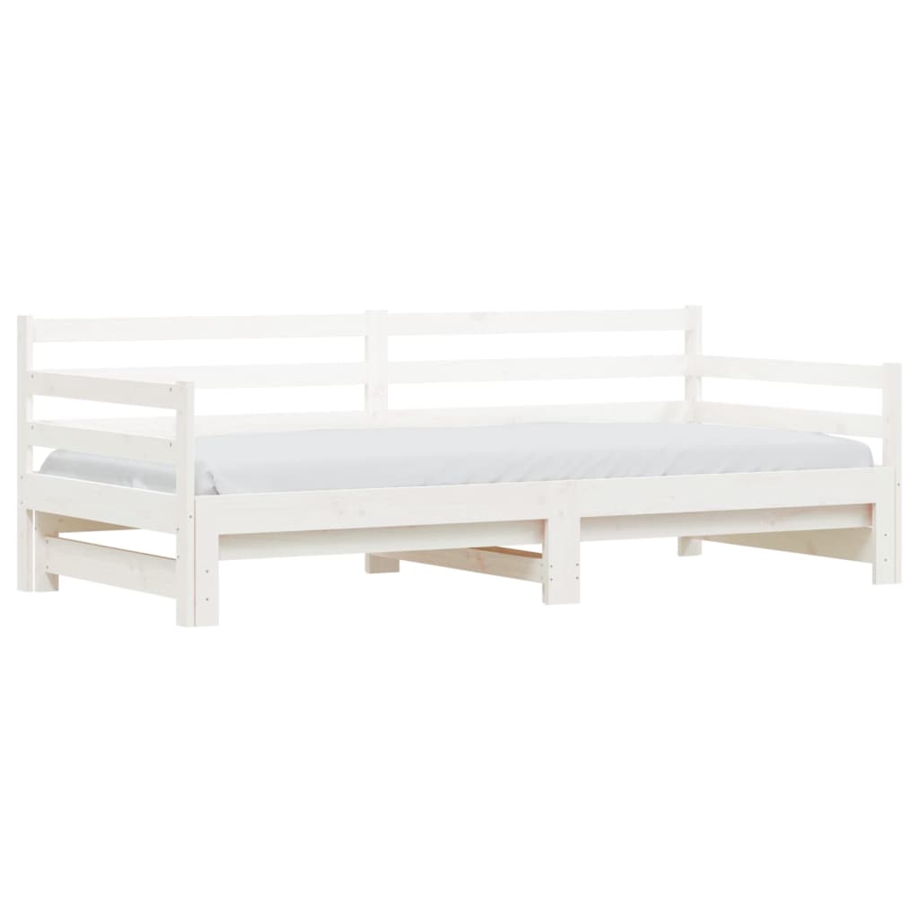 vidaXL Izvlečna dnevna postelja bela 90x200 cm trdna borovina