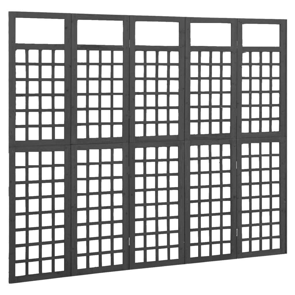 vidaXL 5-delni paravan/mreža iz lesa jelke črne barve 201,5x180 cm