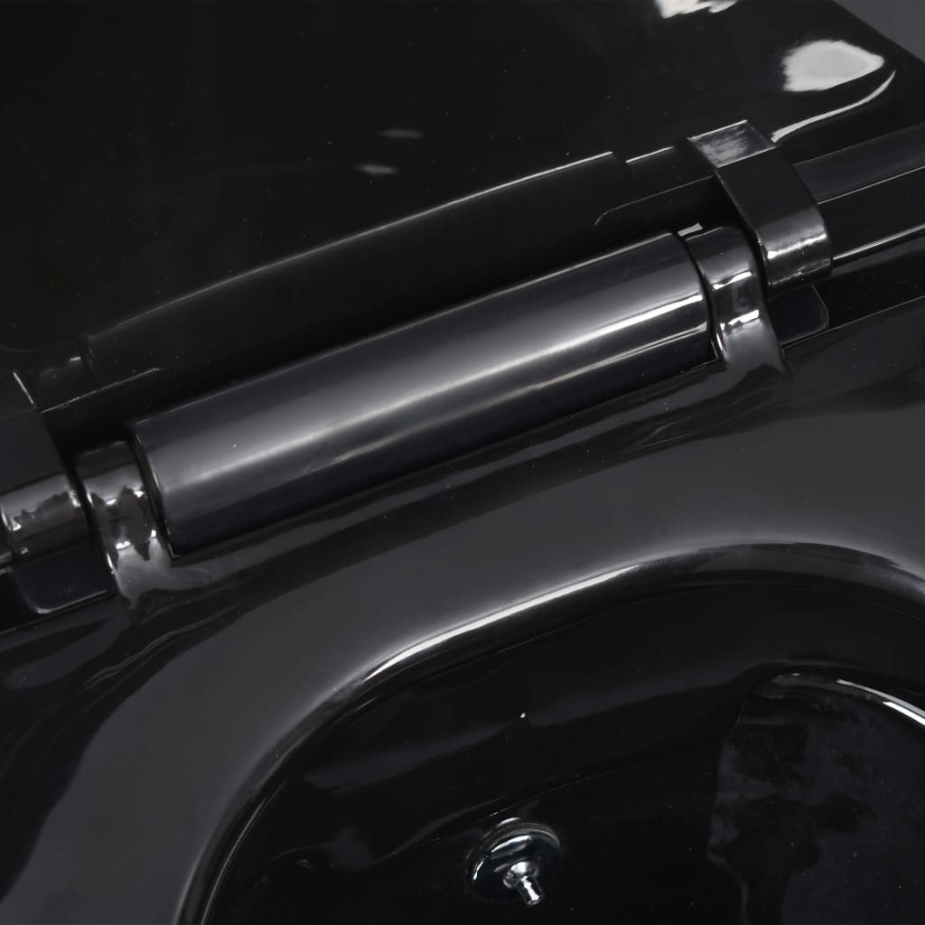 vidaXL Viseča WC školjka brez roba z vgradnim kotličkom keramična črna