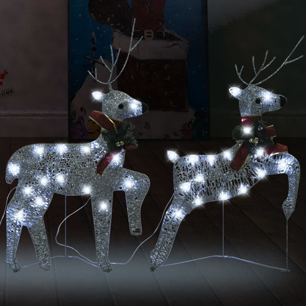 vidaXL Božični severni jeleni 2 kosa srebrni 40 LED akril