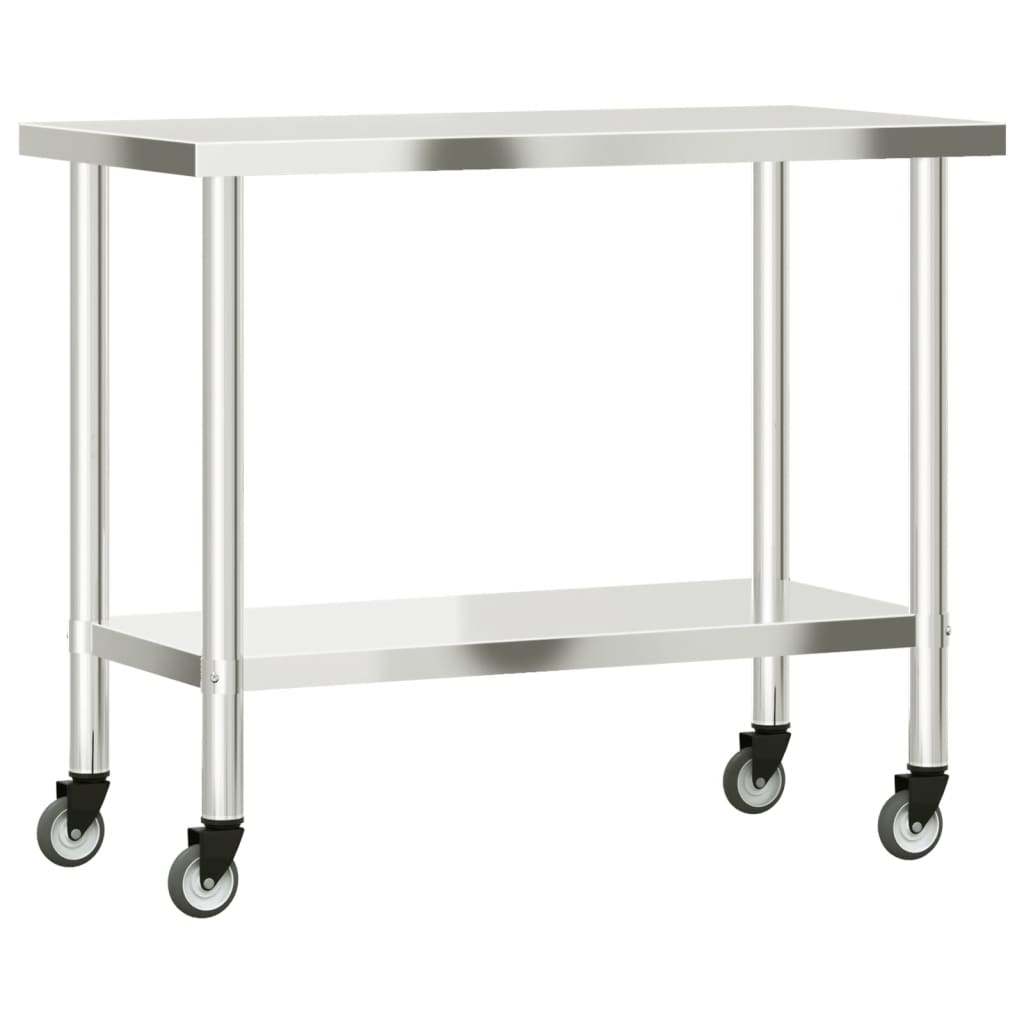 vidaXL Kuhinjska delovna miza s kolesi 110x55x85 cm nerjaveče jeklo