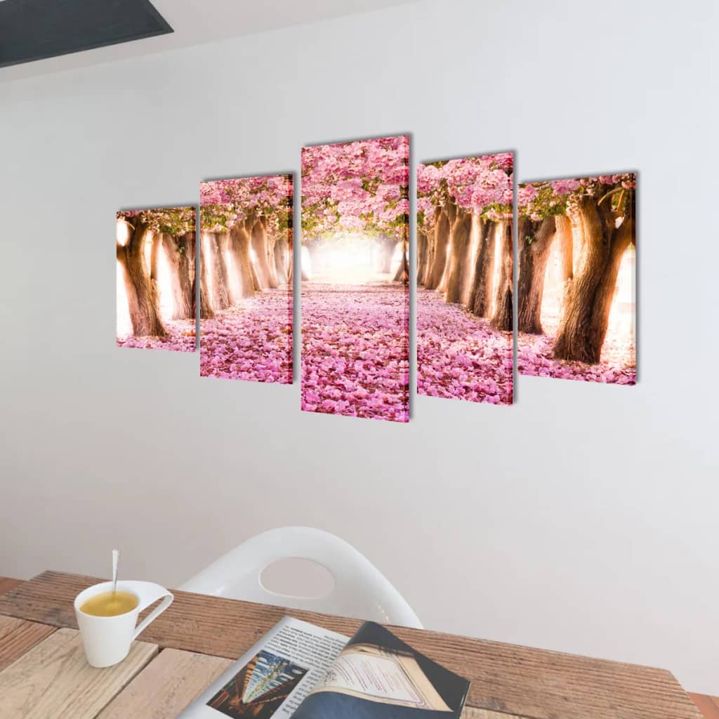 241574 Canvas Wall Print Set Cherry Blossom 100 x 50 cm