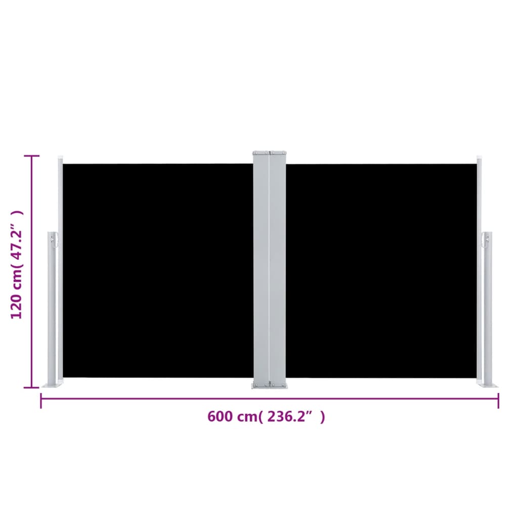vidaXL Zložljiva stranska tenda črna 120x600 cm