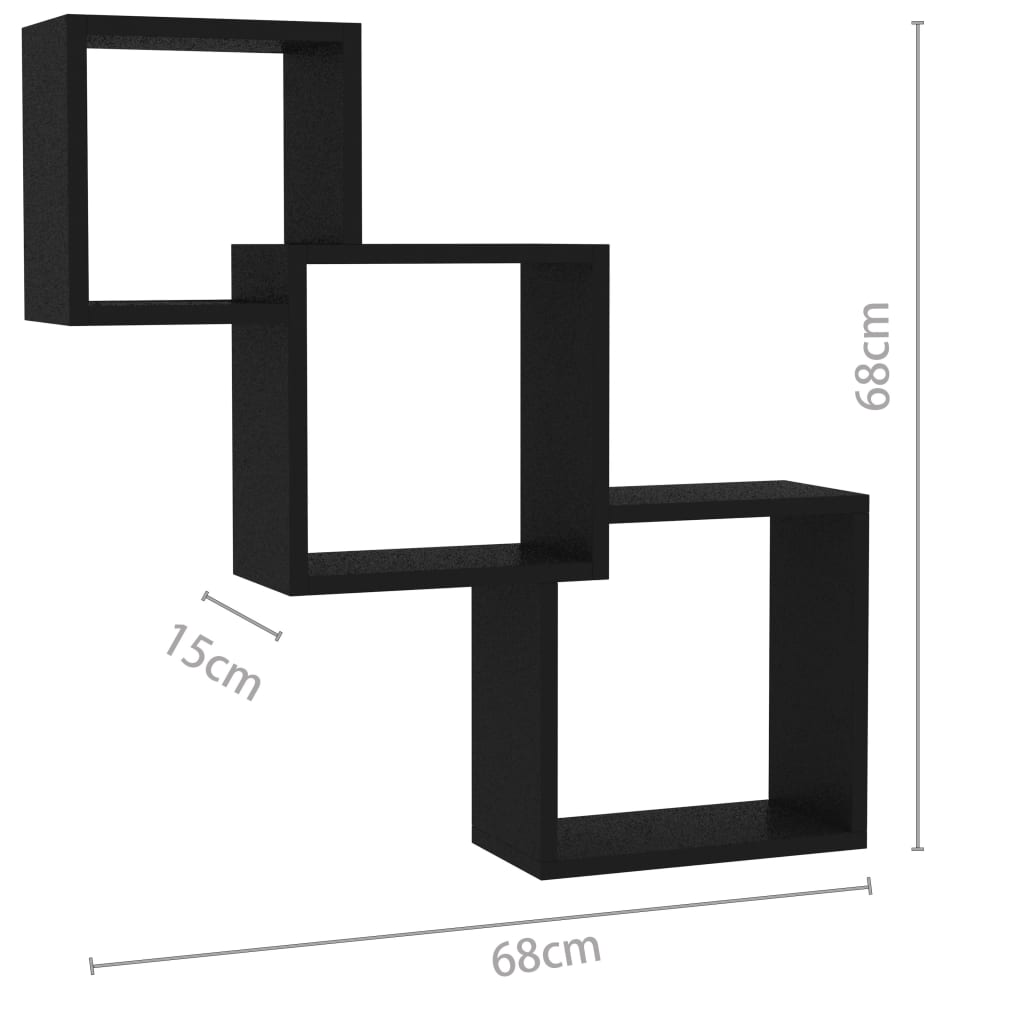 vidaXL Stenske police kocke črne 68x15x68 cm iverna plošča