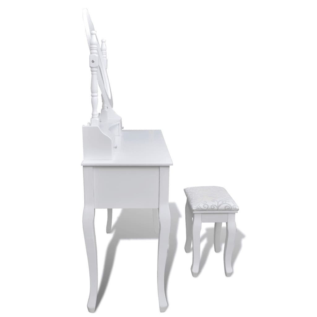 vidaXL Toaletna miza z ogledalom in stolčkom 7 predalov bela