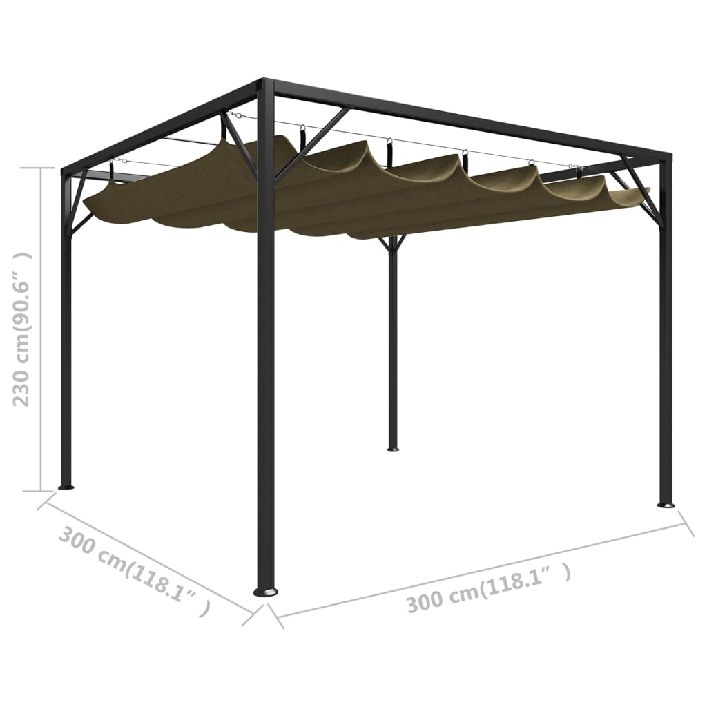 vidaXL Vrtni paviljon z zložljivo streho 3x3 m taupe 180 g/m²