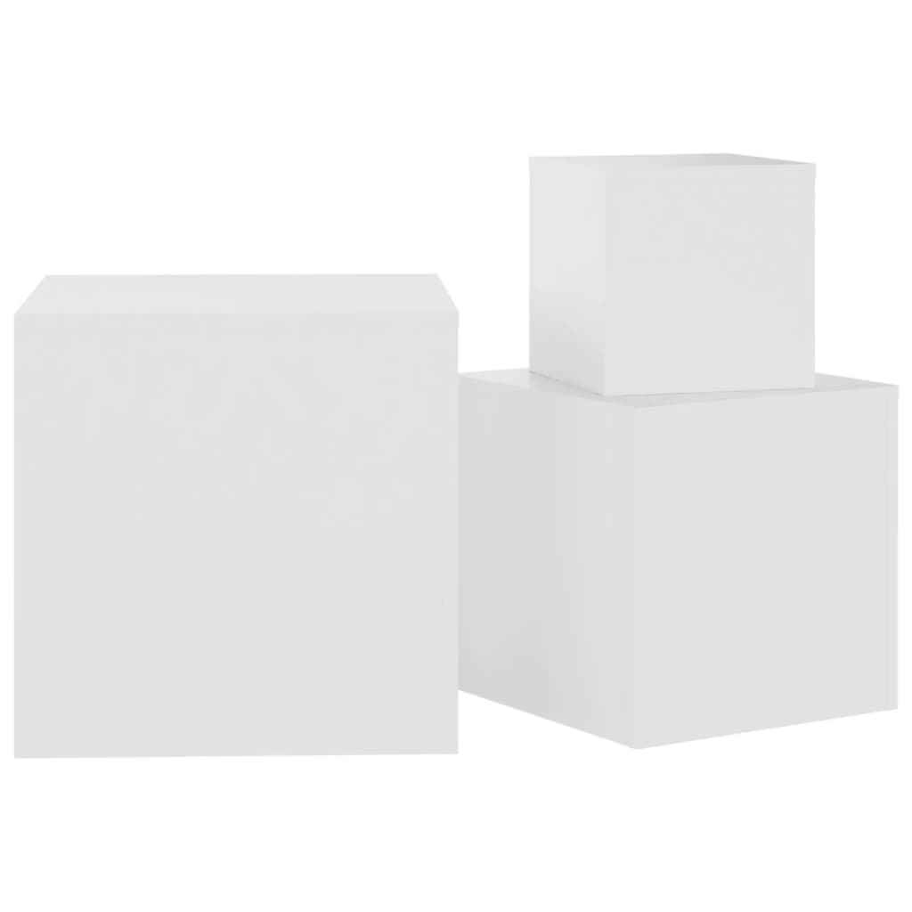 vidaXL Komplet stranskih mizic 3 kosi bele barve iverna plošča