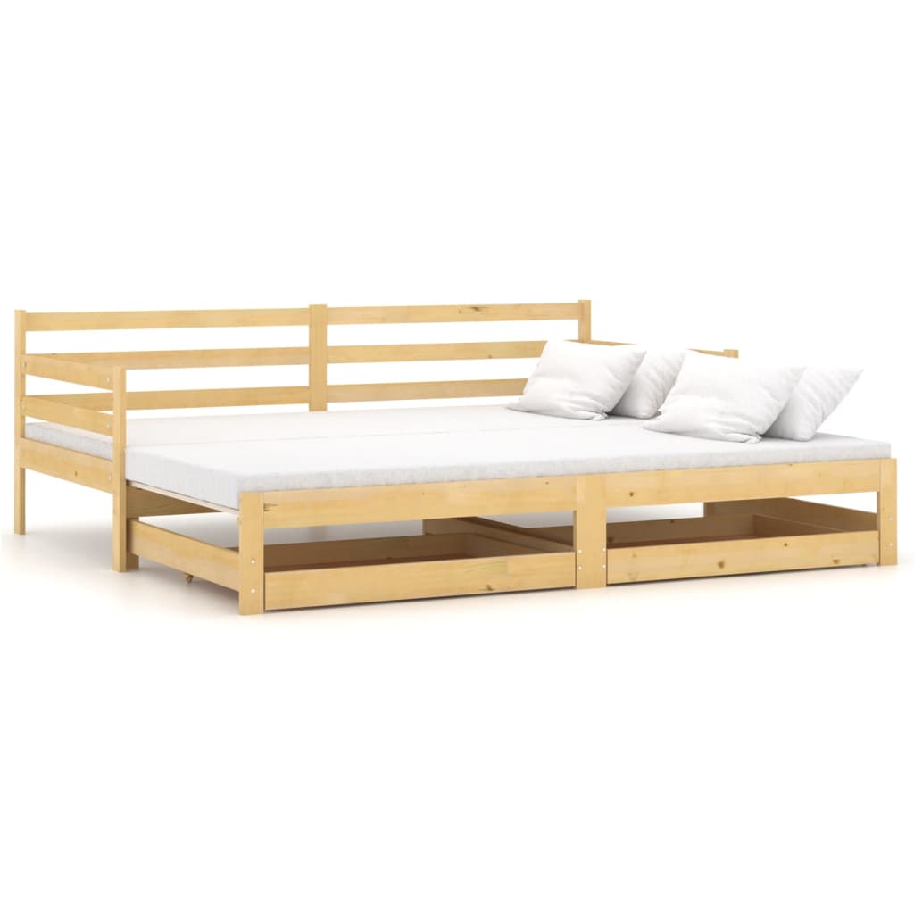 vidaXL Izvlečna dnevna postelja 2x(90x200) cm trdna borovina