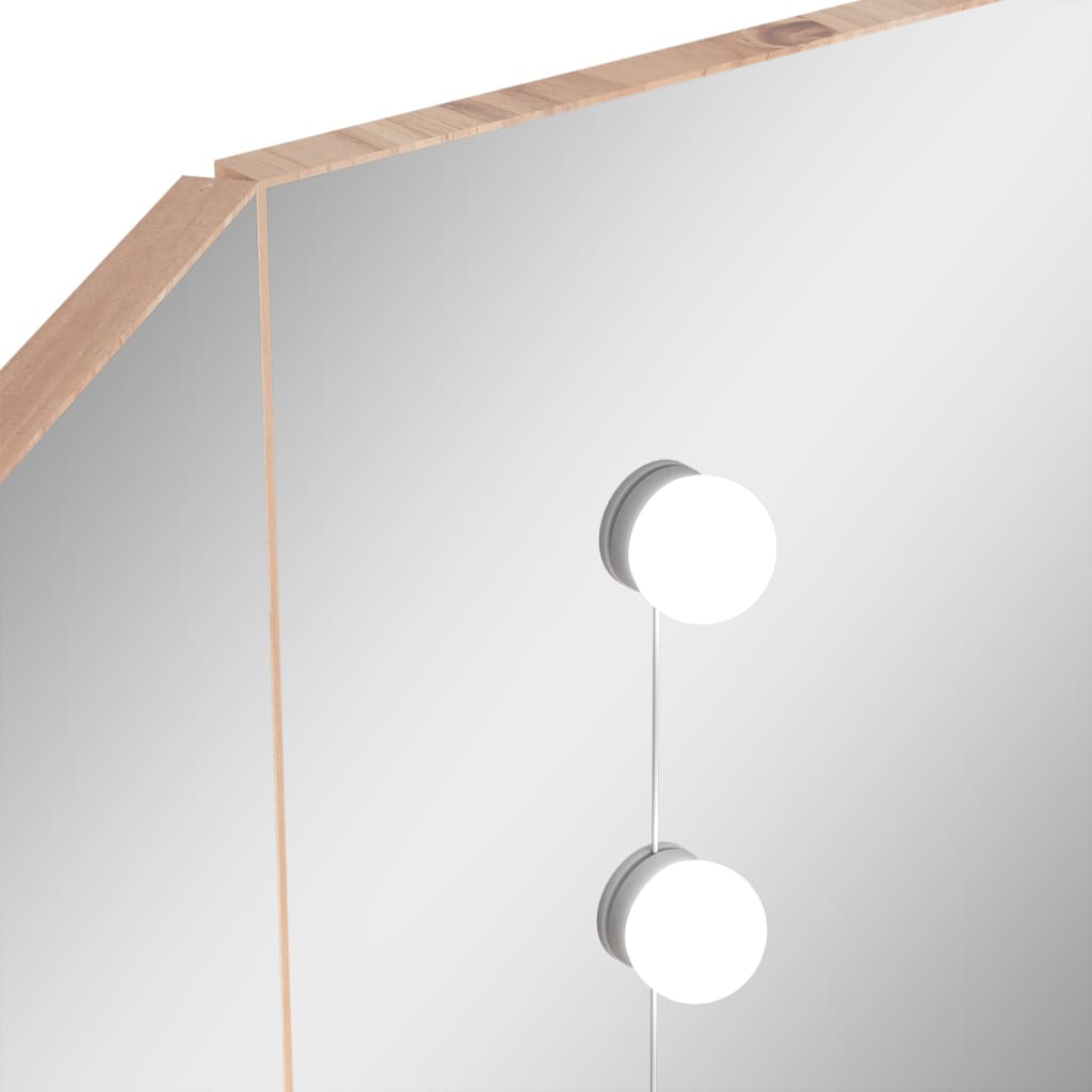 vidaXL Kotna mizica za ličenje z LED lučkami hrast 111x54x141,5 cm