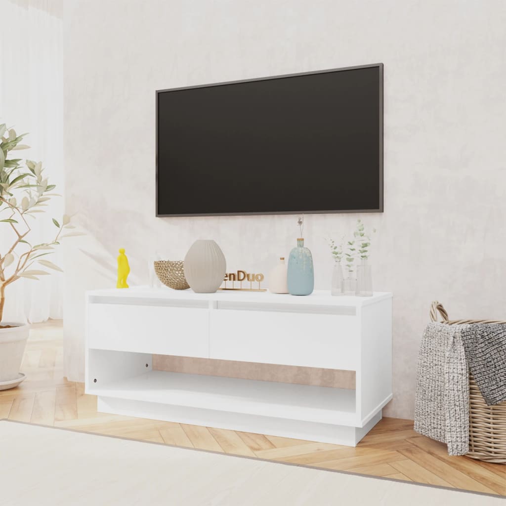 vidaXL TV omarica visok sijaj bela 102x41x44 cm iverna plošča