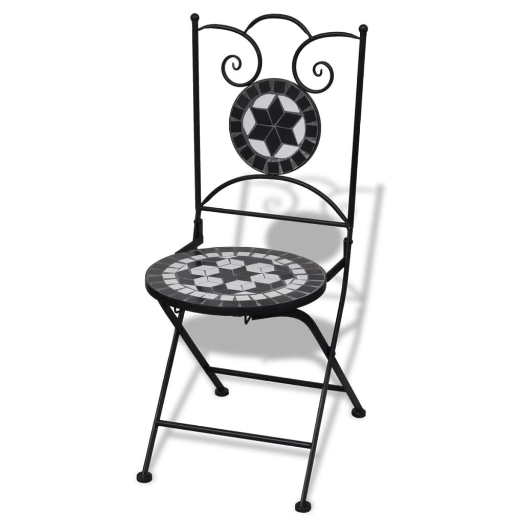 vidaXL Zložljivi bistro stoli 2 kosa keramika črne in bele barve