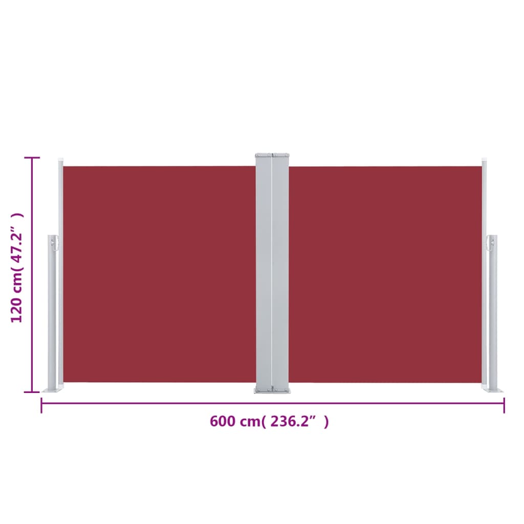 vidaXL Zložljiva stranska tenda rdeča 120x600 cm