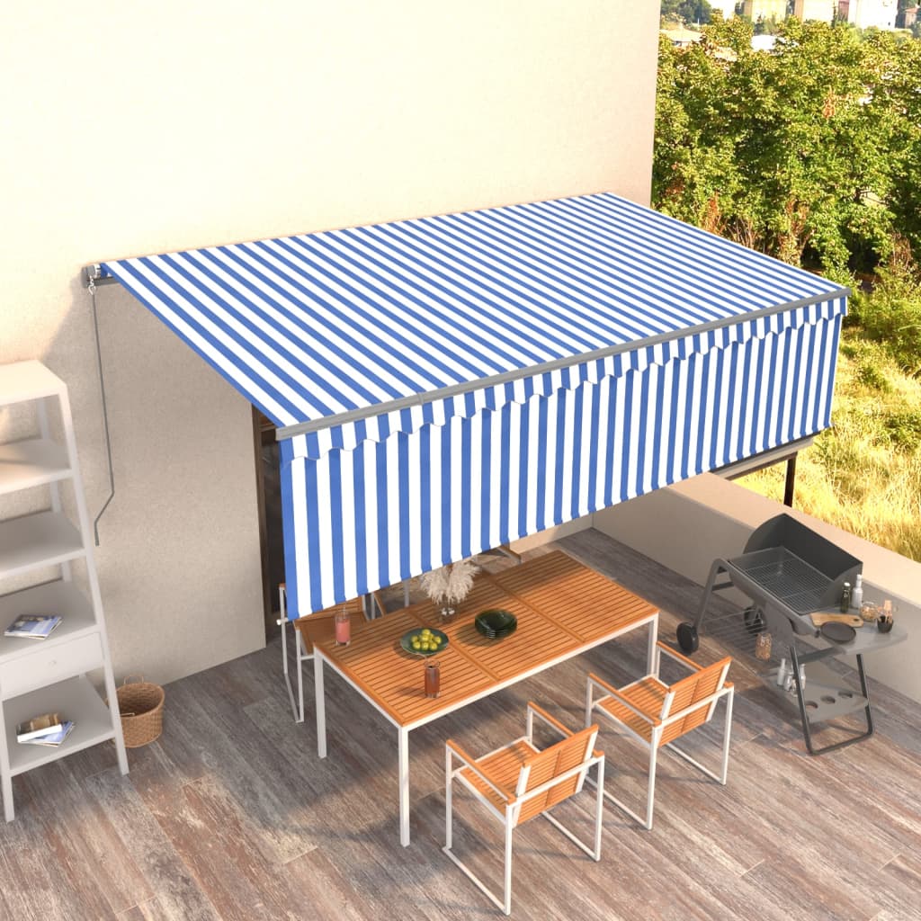 vidaXL Ročno zložljiva tenda s senčilom 5x3 m modra in bela