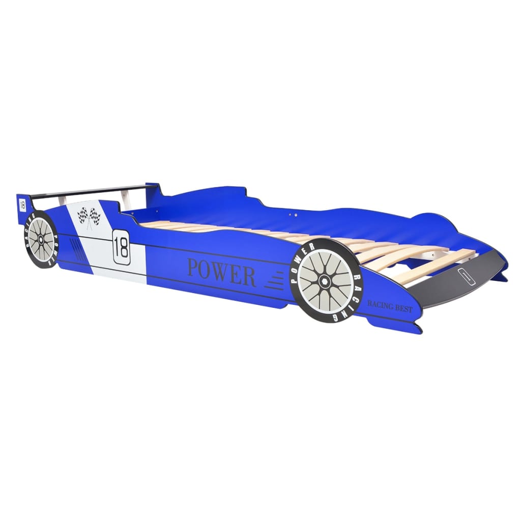vidaXL Otroška postelja LED dirkalni avtomobil 90x200 cm modre barve