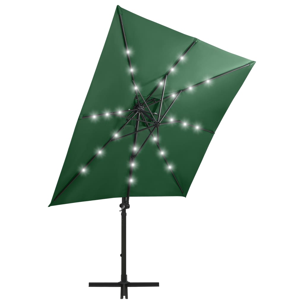 vidaXL Vrtni senčnik z LED lučkami zelen 250 cm