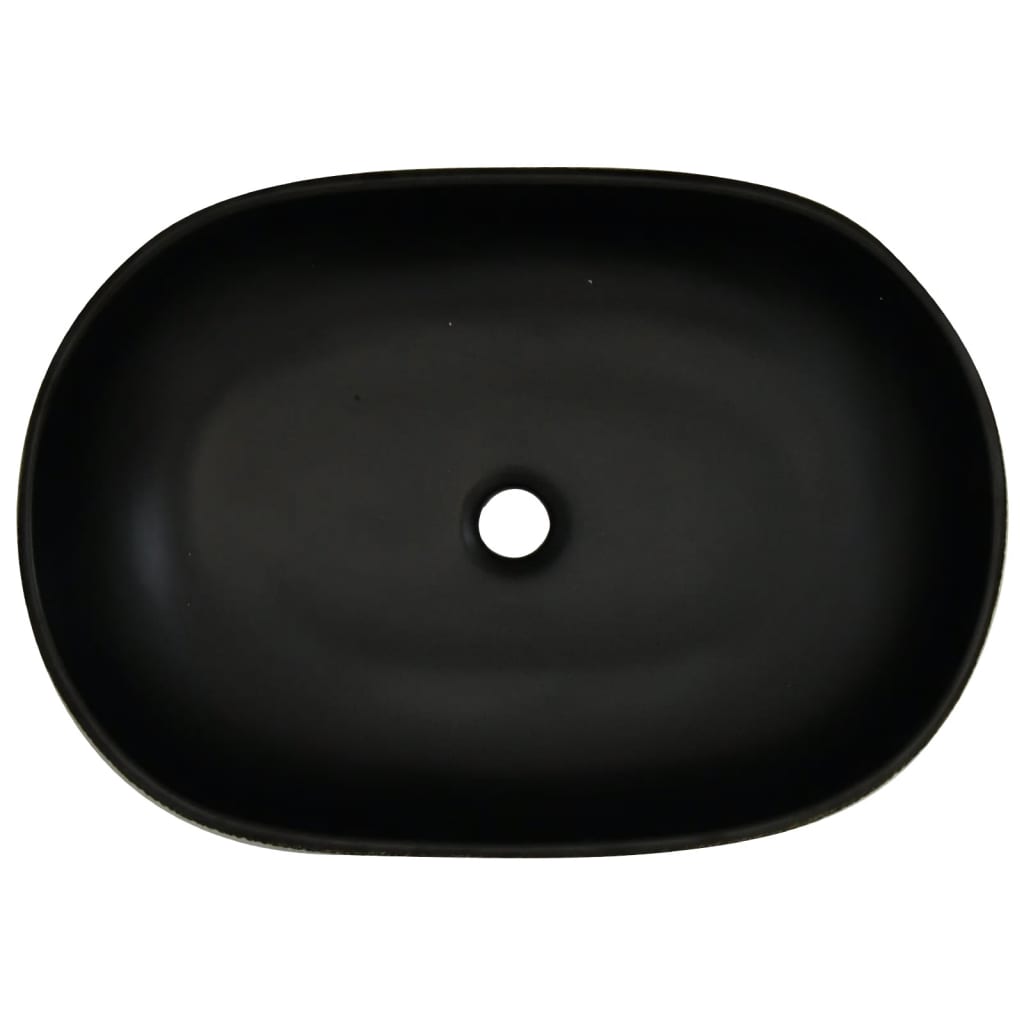 vidaXL Nadpultni umivalnik siv in črn ovalen 59x40x14 cm keramika
