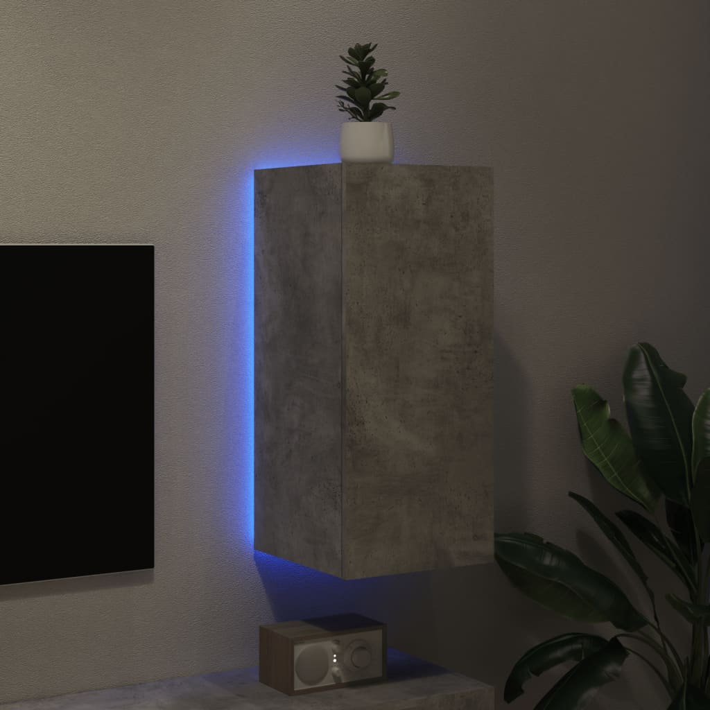 vidaXL Stenska TV omarica z LED lučkami betonsko siva 30,5x35x70 cm