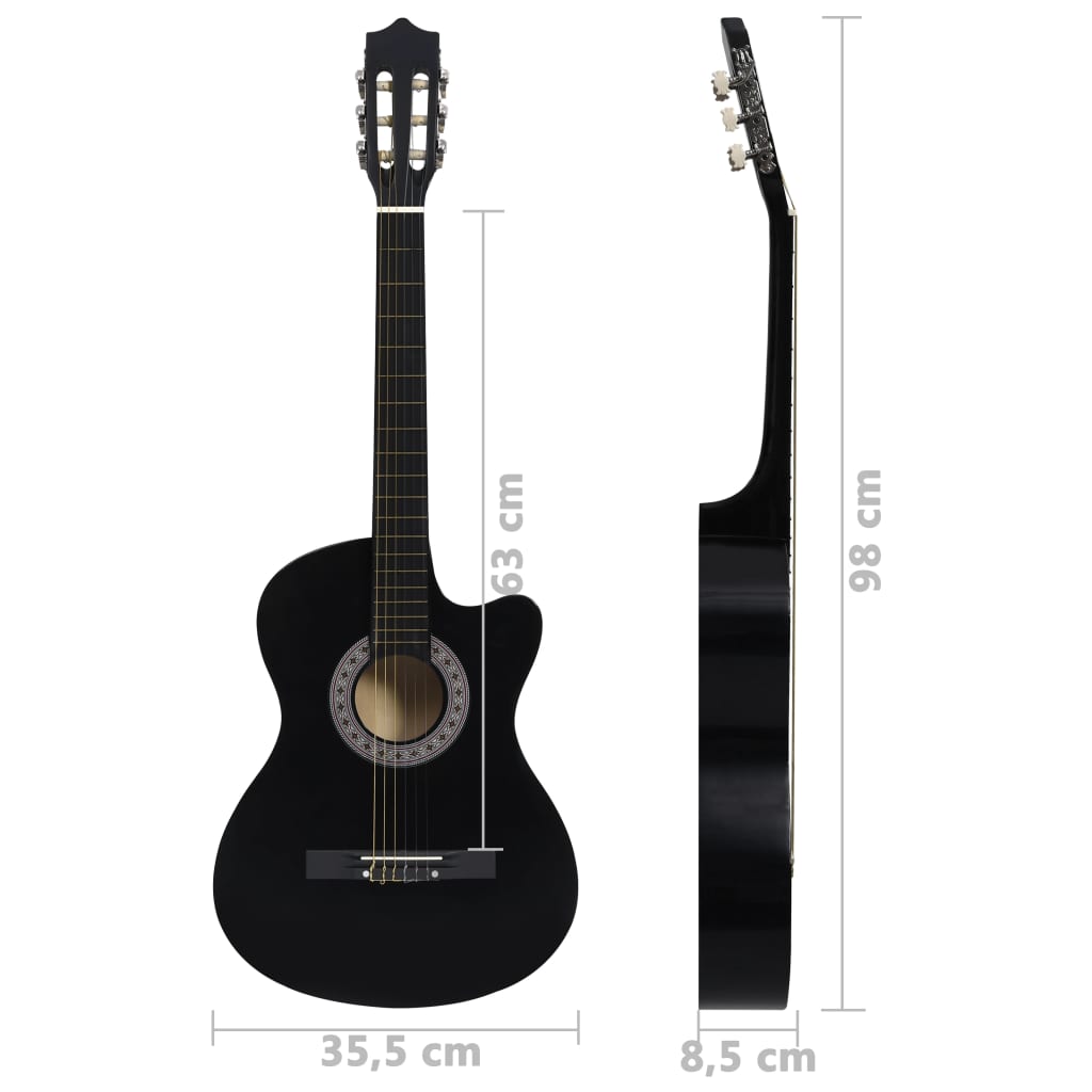 vidaXL Klasična kitara 12-delni komplet s 6 strunami črna 38"